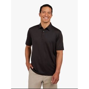 Mens Dark Blue Textured Polo Shirt Short Sleeve Casual Golf Shirt